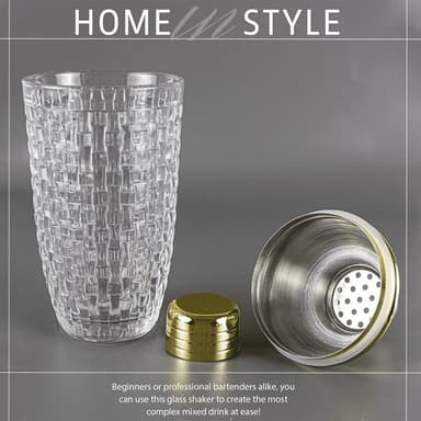 385 ml Cocktail Shaker vävd textur glas + lock i rostfritt stål Cup
