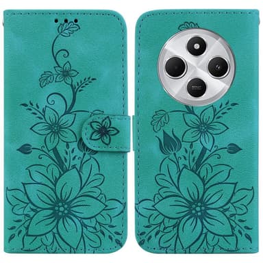 För Xiaomi Redmi 14C Fodral Ställ Plånboksfodral Blommönster - Grön