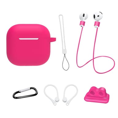 För AirPods 4 6 i 1 Tillbehör Fodral Rem Hållare Öronkrokar Nackrem Nyckelring - Rose