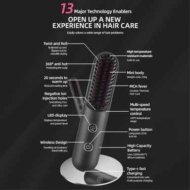 Sladdlös plattång Curler Temperaturdisplay Curling Iron Hårkam