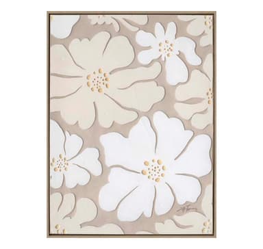 Målning med ram 60x80cm, beiga blommor