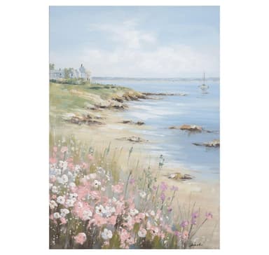 Oljemålning 70x100cm, blommor på stranden