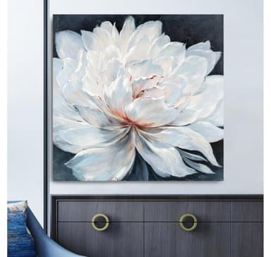 Oljemålning 100x100cm, vit blomma