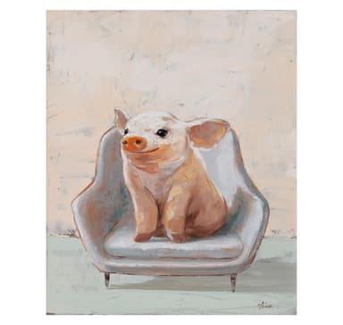 Oljemålning 60x80cm, piggy i stolen