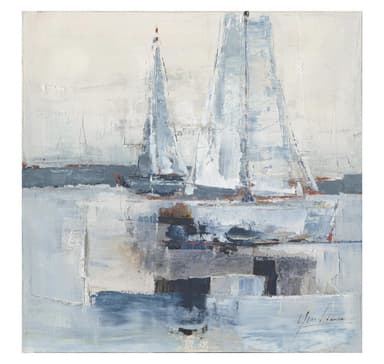 Oljemålning 100x100cm, segelbåtar till havs