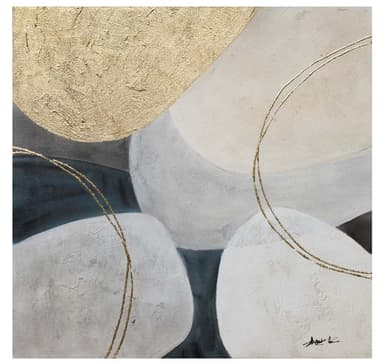 Oljemålning 70x70cm, guld/vit 1