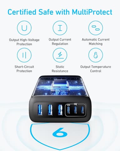 Anker USB-C och USB-A-laddare, 112W Max 6-portars laddningsstation