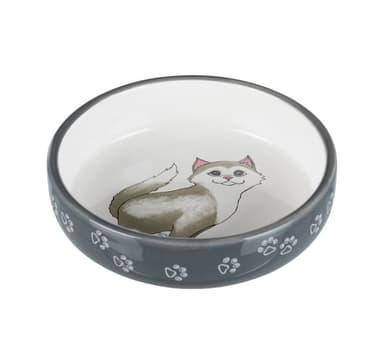Kattskål för kortnosig ras, keramik, 0,3 l/ø 15 cm, grå/vit, Trixie