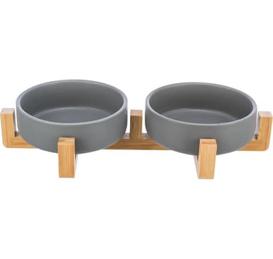 Skålset, keramik/bambu, 0,3 l/31 × 6 × 16 cm, grått/naturligt