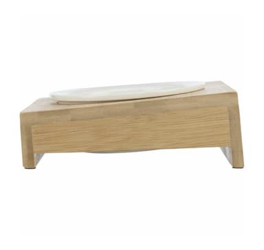Skål med hållare, keramik/bambu, 0,25 l/ø 12 cm/15 × 5 × 15 cm, vit/ecru