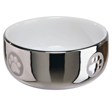 Kattskål, keramik, 0,3 l/ø 11 cm, silver/vit