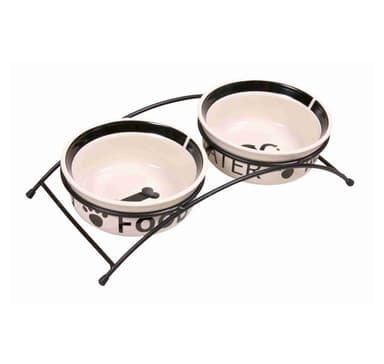 Set med keramikskålar med upphöjd botten Eat on Feet, 2 × 0,6 l/ø 15 cm, vit/svart