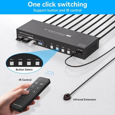 NÖRDIC KVM 4x2 HDMI Switch 4PC till Dual Monitor HDMI 8K60Hz med 1x3.5mm och 4xUSB-A