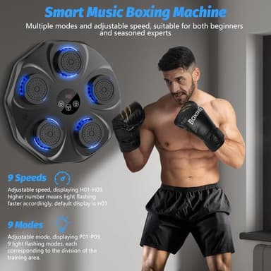 Smart Bluetooth Boxningsmaskin med LED-ljus & Musik – Väggmonterat Interaktivt Träningsmål för Vuxna
