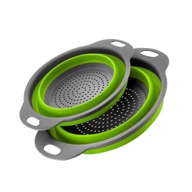 Hopfällbart durkslag med smart förvaring i silikon - 2-pack