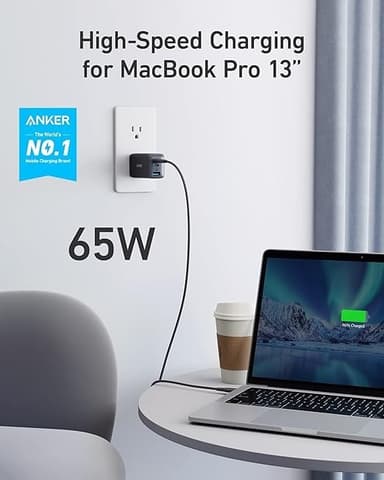 Anker 735 Laddare GaNPrime 65W 1x USB-A 2x USB-C strömadapter