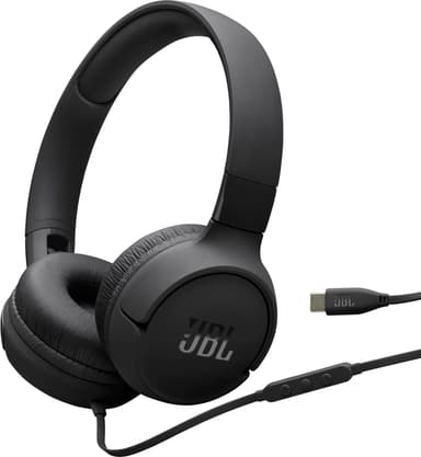 JBL Tune 520 USB-C trådbundna on-ear-hörlurar (svarta)