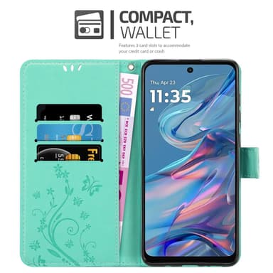 Motorola Moto G45 Plånboksfodral Skal Blommor (Turkos)