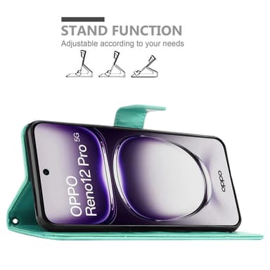 Oppo Reno 12 Pro Plånboksfodral Skal Blommor (Turkos)