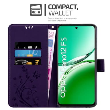 Oppo Reno 12 FS Plånboksfodral Skal Blommor (Violett)