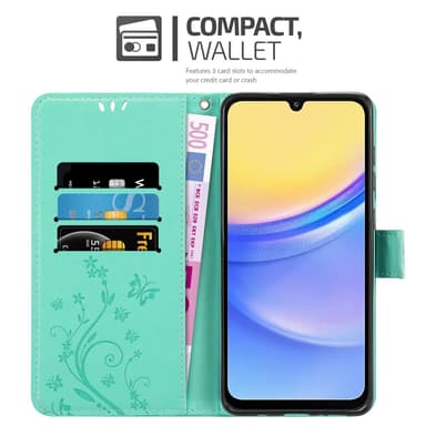 Samsung Galaxy A16 Plånboksfodral Skal Blommor (Turkos)