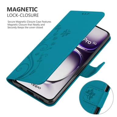 Oppo Reno 12 Pro Plånboksfodral Skal Blommor (Blå)
