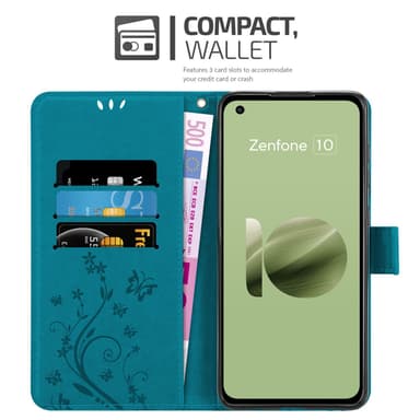 Asus Zenfone 10 Plånboksfodral Skal Blommor (Blå)