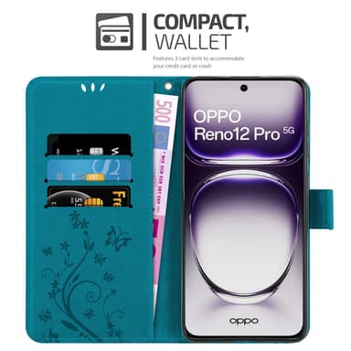 Oppo Reno 12 Pro Plånboksfodral Skal Blommor (Blå)