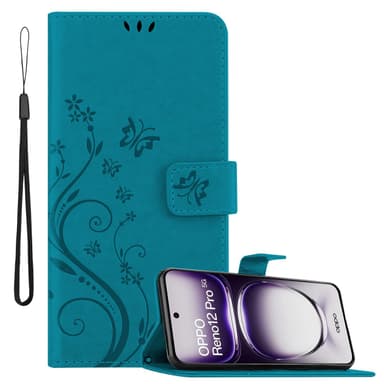 Oppo Reno 12 Pro Plånboksfodral Skal Blommor (Blå)