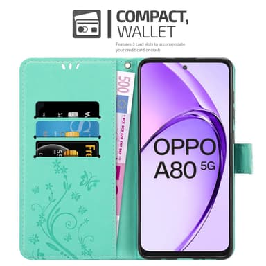 Oppo A80 Plånboksfodral Skal Blommor (Turkos)