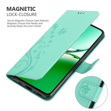 Oppo Reno 12 FS Plånboksfodral Skal Blommor (Turkos)