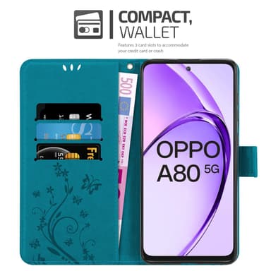 Oppo A80 Plånboksfodral Skal Blommor (Blå)