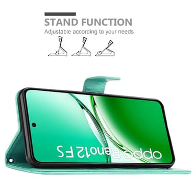 Oppo Reno 12 FS Plånboksfodral Skal Blommor (Turkos)