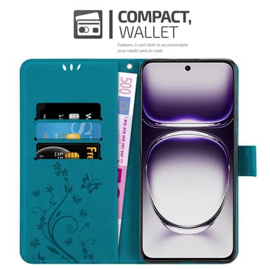 Oppo Reno 12 Plånboksfodral Skal Blommor (Blå)