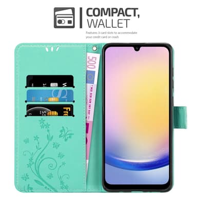 Samsung Galaxy A26 Plånboksfodral Skal Blommor (Turkos)