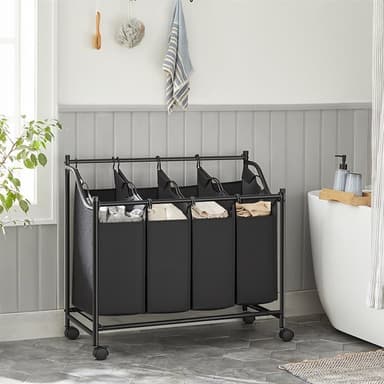Tvättkorgar på hjul med 4 avtagbara påsar och stor kapacitet