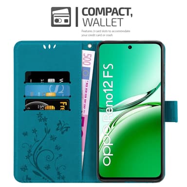 Oppo Reno 12 FS Plånboksfodral Skal Blommor (Blå)