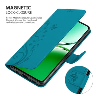 Oppo Reno 12 FS Plånboksfodral Skal Blommor (Blå)