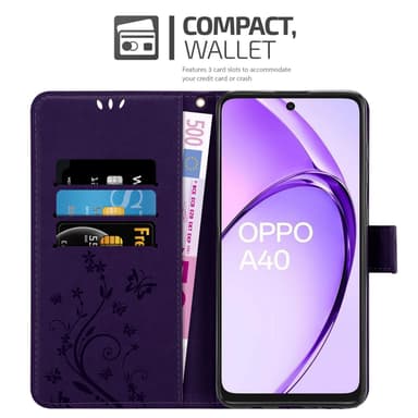 Oppo A40 Plånboksfodral Skal Blommor (Violett)