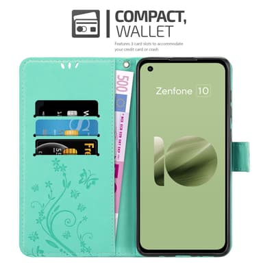Asus Zenfone 10 Plånboksfodral Skal Blommor (Turkos)