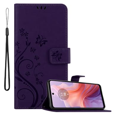 Motorola Moto E14 Plånboksfodral Skal Blommor (Violett)