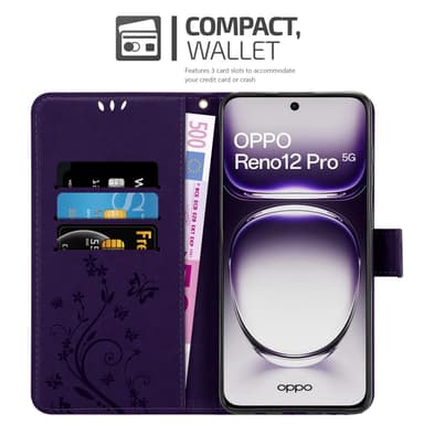 Oppo Reno 12 Pro Plånboksfodral Skal Blommor (Violett)