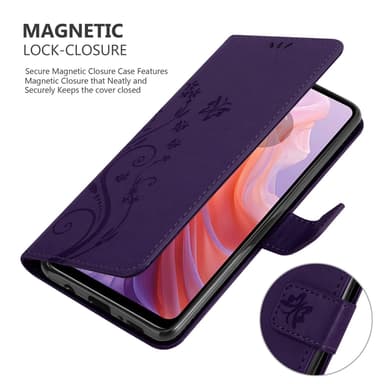 Motorola Moto E14 Plånboksfodral Skal Blommor (Violett)