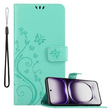 Oppo Reno 12 Plånboksfodral Skal Blommor (Turkos)