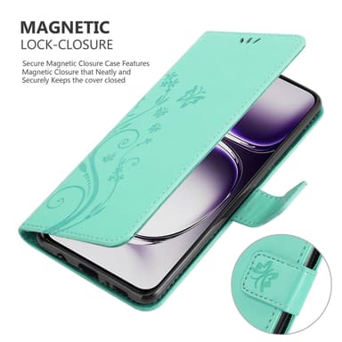 Oppo Reno 12 Plånboksfodral Skal Blommor (Turkos)