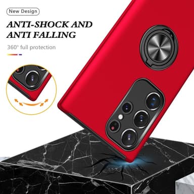 Till Samsung Galaxy S25 Ultra Hybrid skal med Finger Ring - Röd