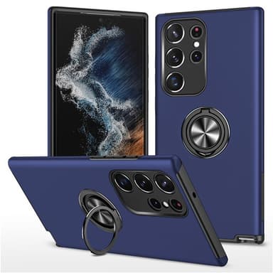 Till Samsung Galaxy S25 Ultra Hybrid skal med Finger Ring - MörkBlå