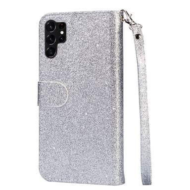 För Samsung Galaxy S25 Ultra Ställbart Glitterfodral med Dragkedjeficka - Silver