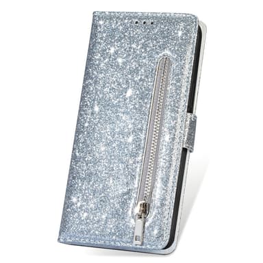 För Samsung Galaxy S25 Ultra Ställbart Glitterfodral med Dragkedjeficka - Silver