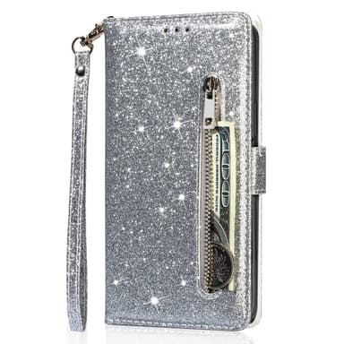 För Samsung Galaxy S25 Ultra Ställbart Glitterfodral med Dragkedjeficka - Silver